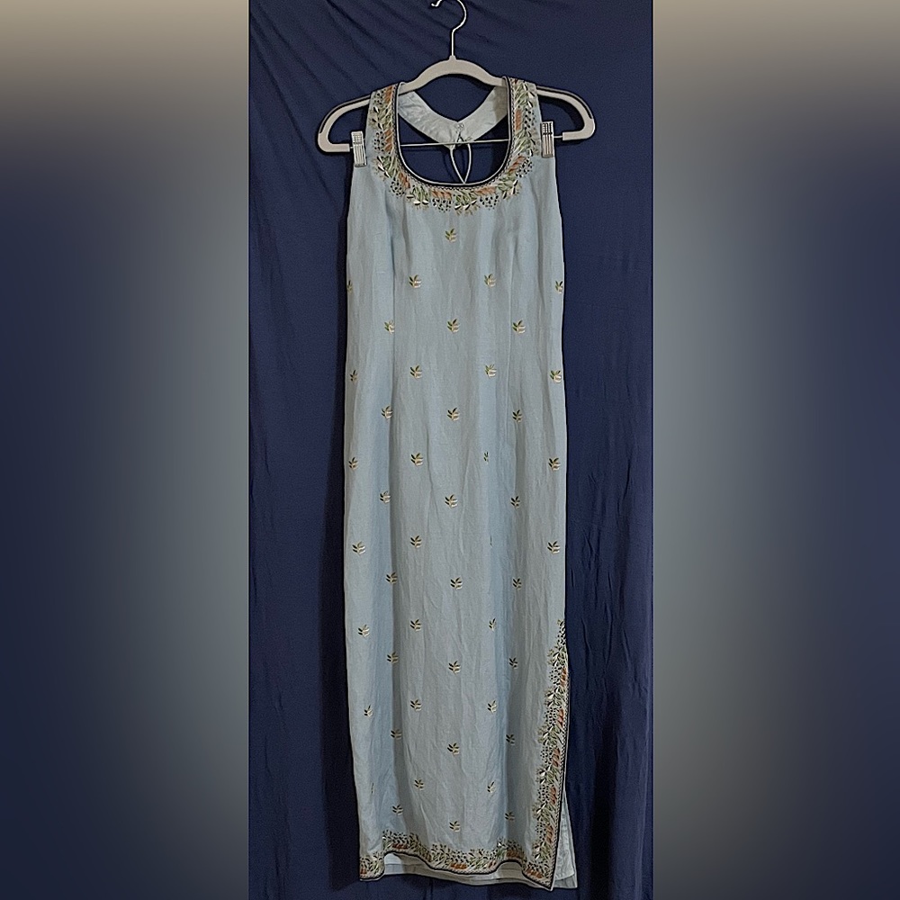 Light blue embroidered halter dress